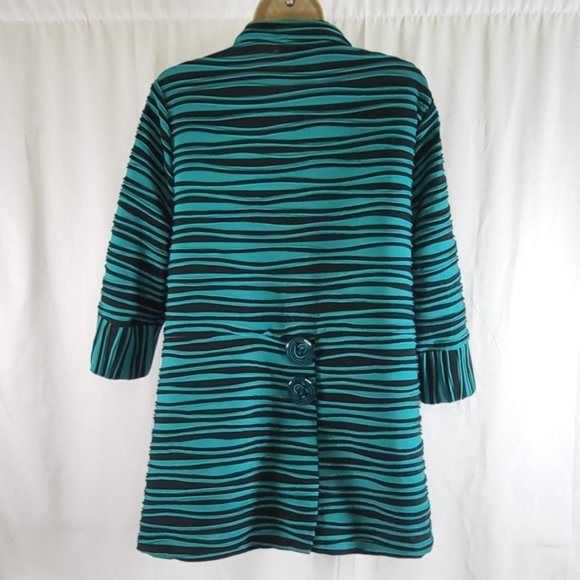 Come N See Button Green Black Striped Tunic Womens Small Jacket  - Picture 2 of 16